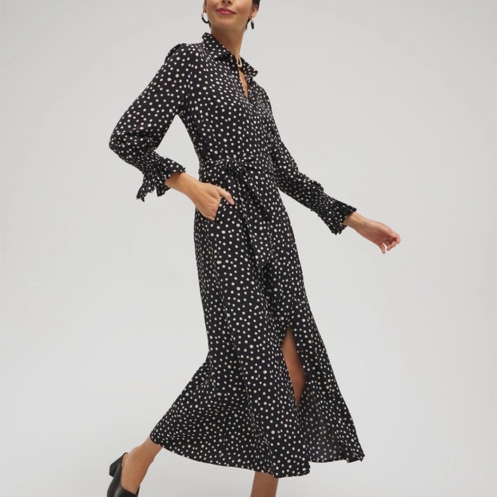 Chico's Black and White Polka Dot Midi Dress